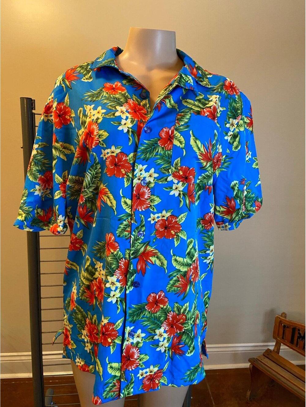 Resolution Clothing Blue Hawaiian shirt Floral Pattern Size Large